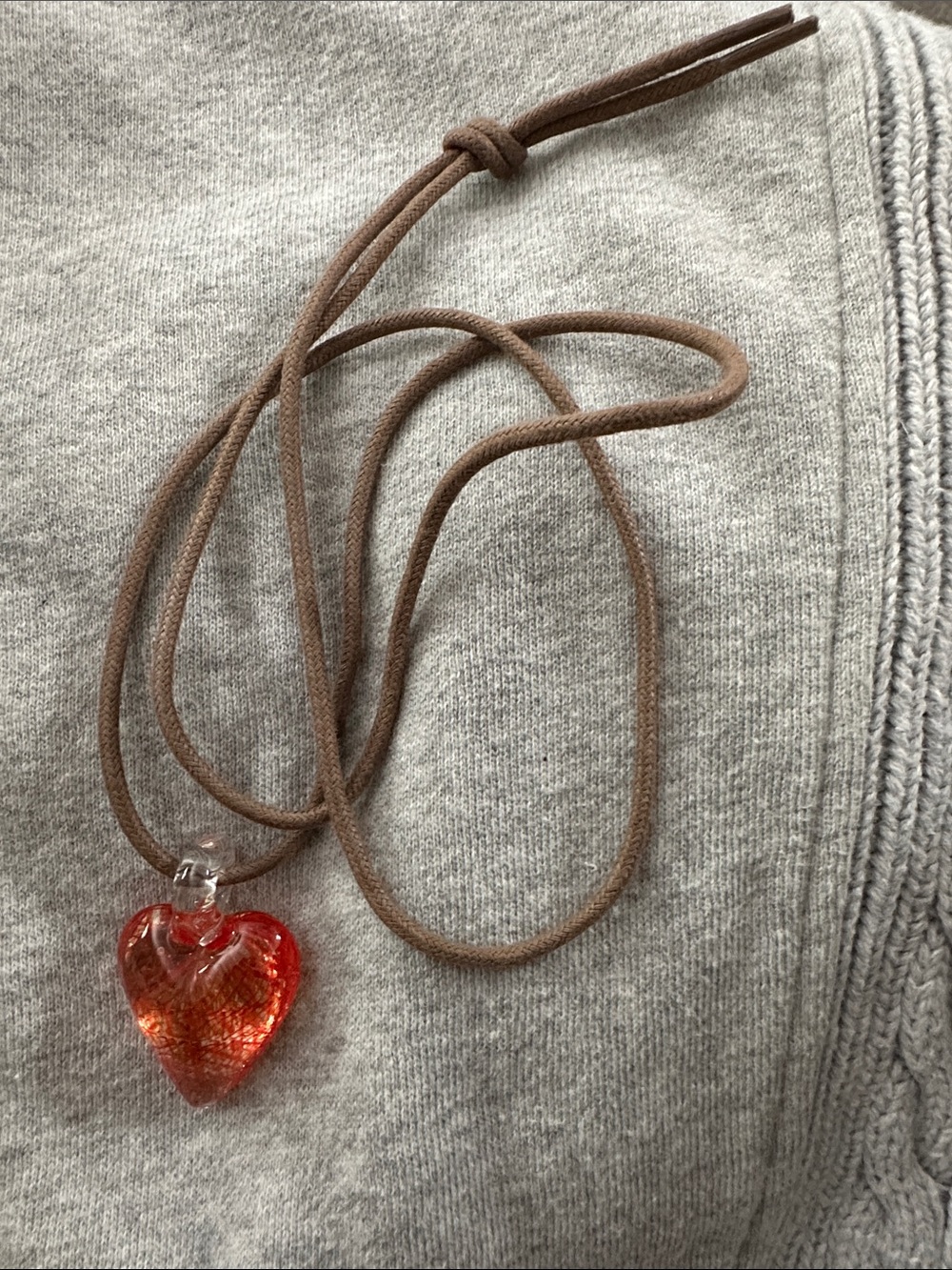Handcrafted Red Glass Heart Pendant Necklace with Brown Suede Cord